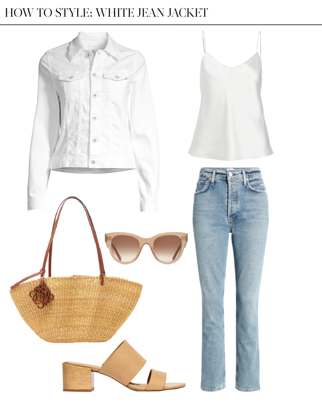 blue jeans and white jean jacket outfit 