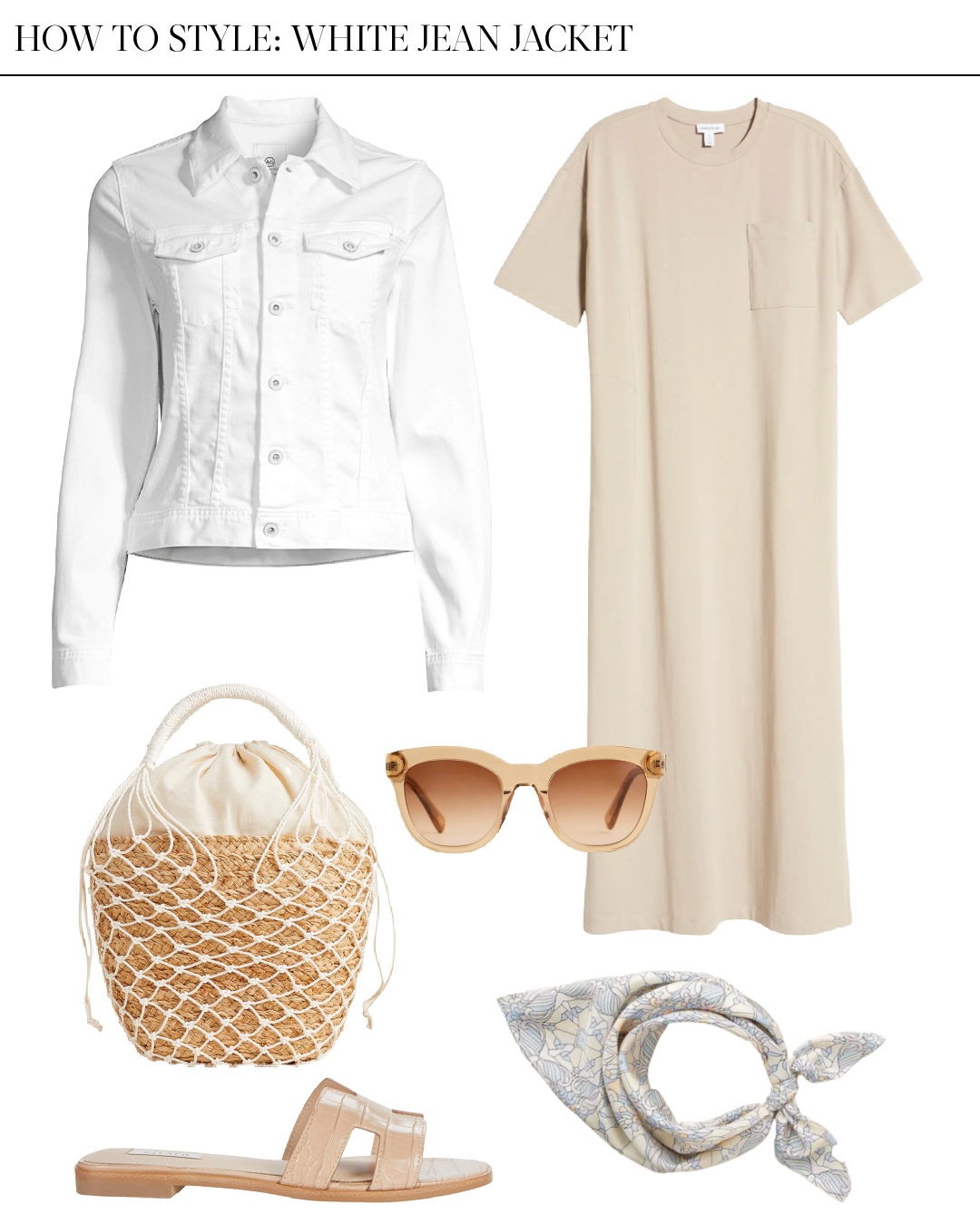 white denim jacket outfit with casual dress