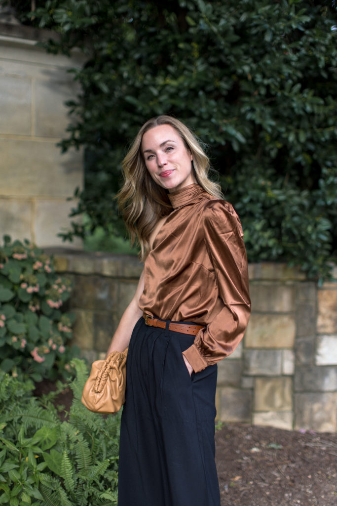 natalie yerger wearing generation love rosario blouse for a fall event outfit
