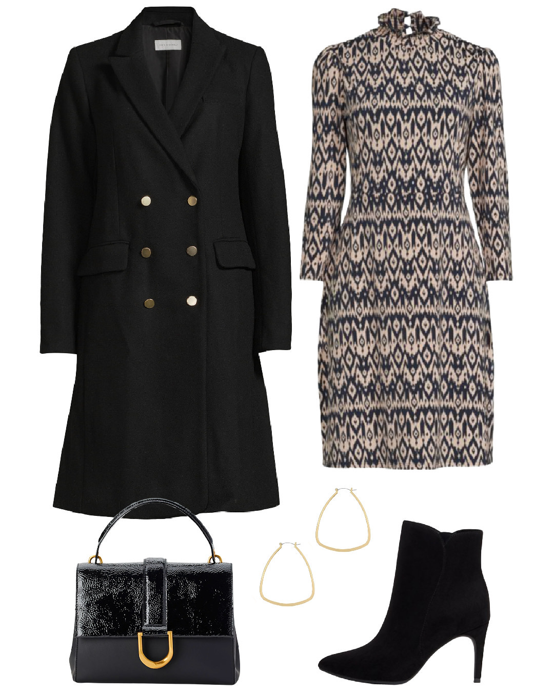 Walmart winter outfit idea with dress and black wool coat natalie yerger