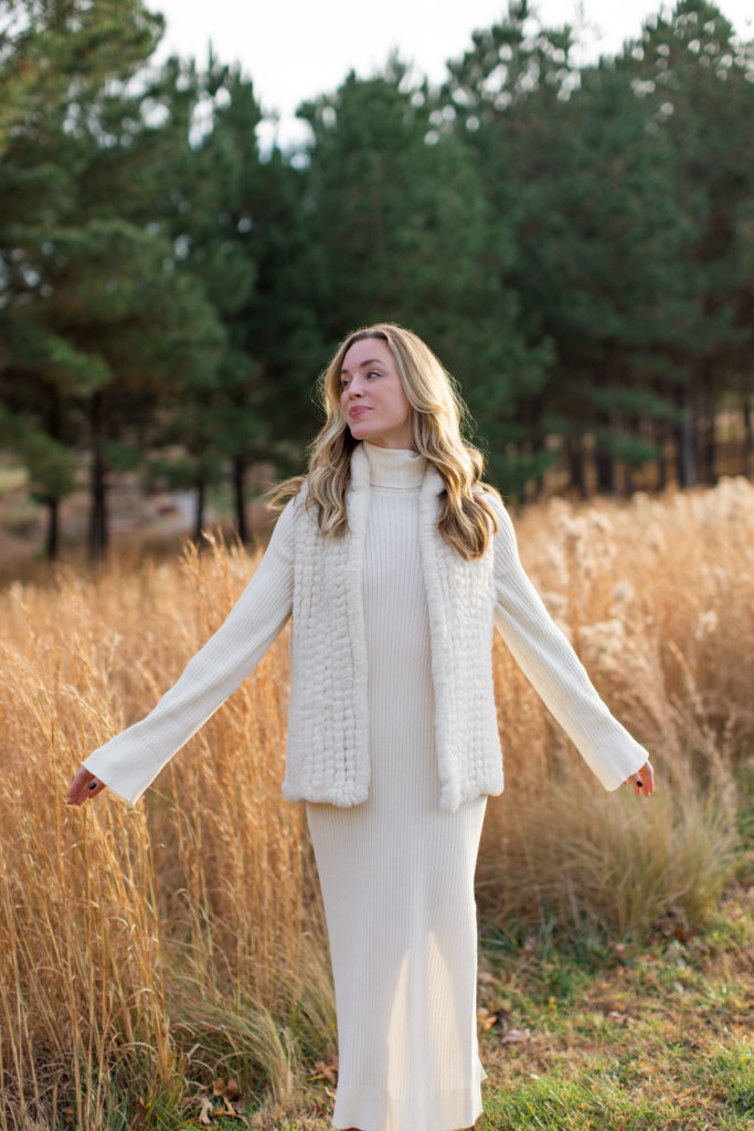 white sweater dress outfit for winter