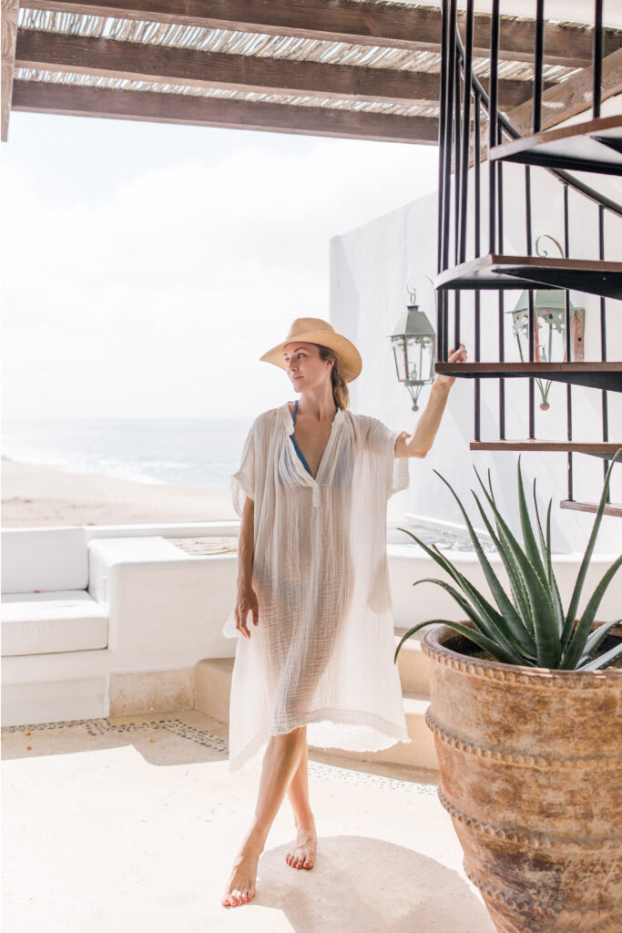 cabo packing list long coverup with beach hat