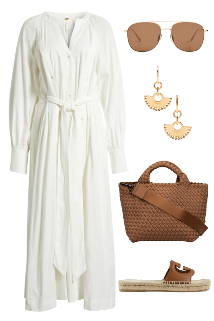 casual spring outfit idea with a white maxi dress