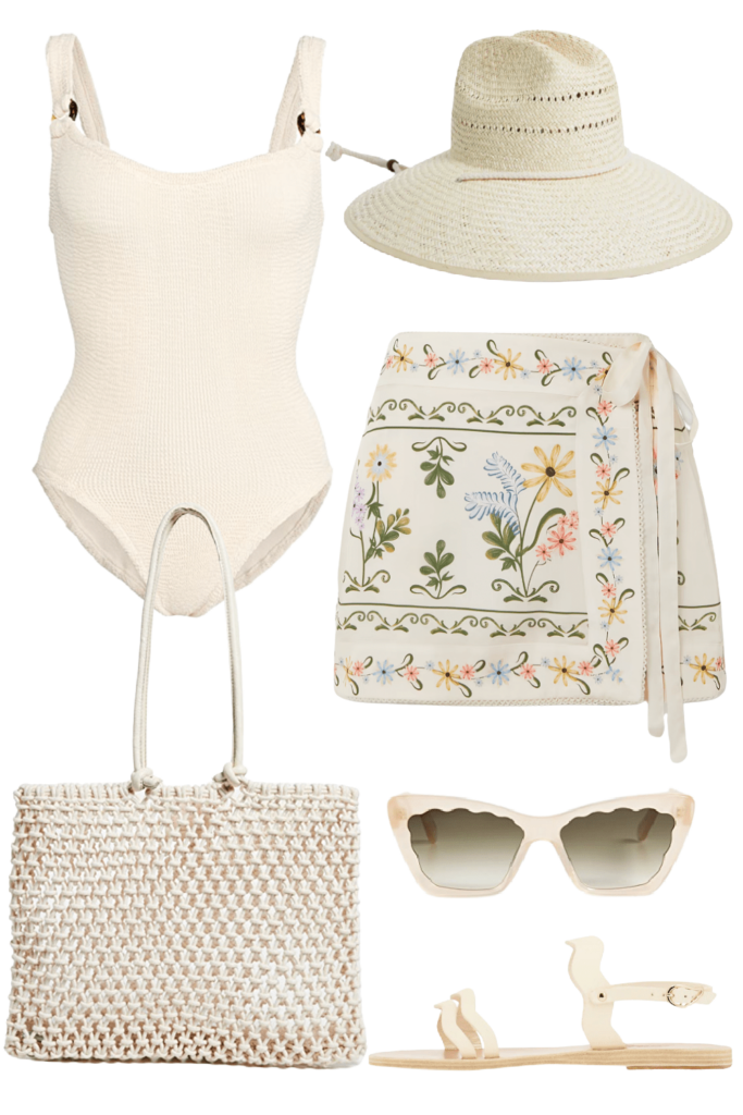 straw beach bag outfit