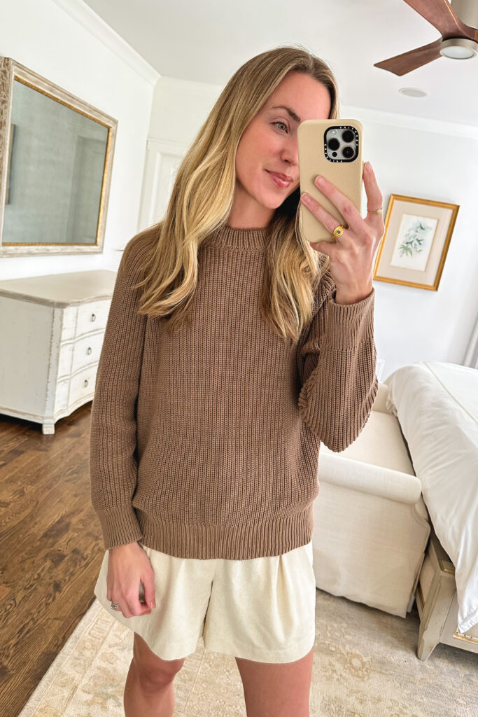 Jenni Kayne Brown Oversized Cotton Fisherman Sweater