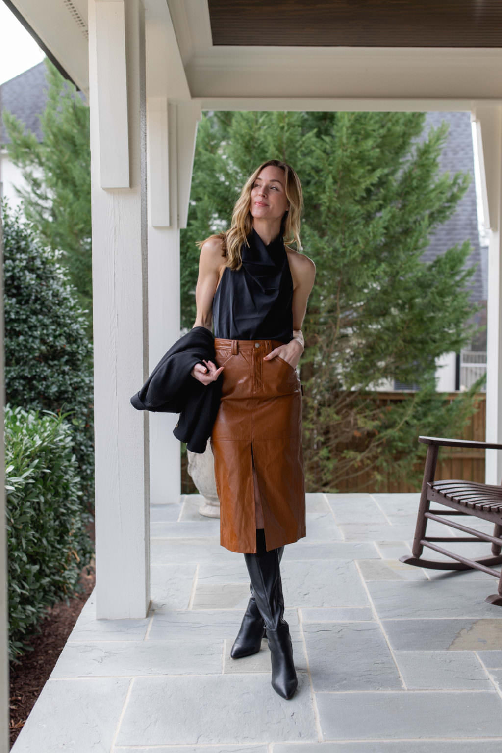 Leather Midi Skirt Fall Outfit
